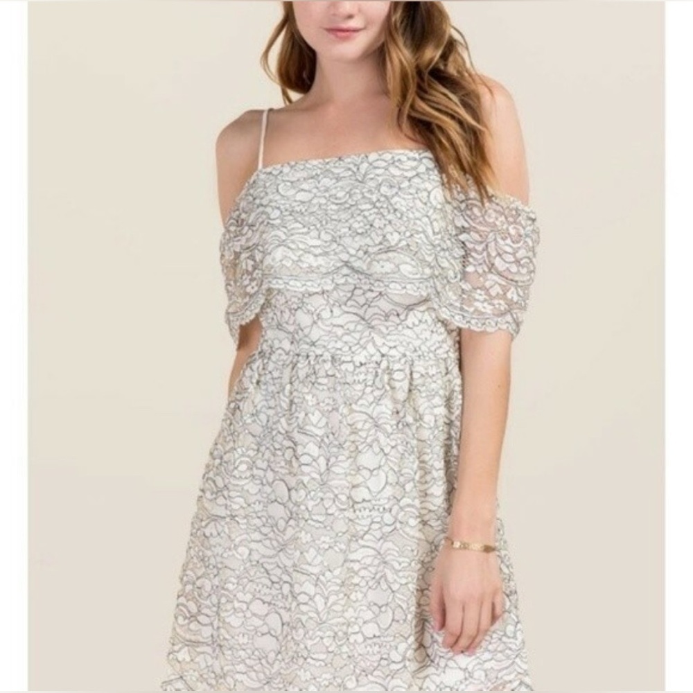 Francesca's Collections White Lace Midi Dress
